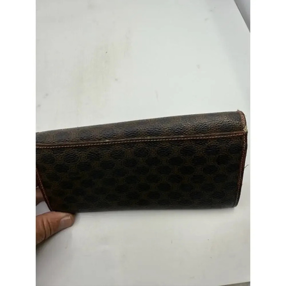 Celine Vintage Printed Long Wallet Leather Snap Closure Dark Brown Womens - Picture 4 of 5